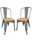 NEVADA - Lot de 2 Chaises de repas acier gris et bois clair