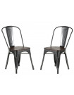 NEVADA - Juego de 2 sillas de comedor de acero gris y madera oscura