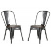 NEVADA - Juego de 2 sillas de comedor de acero gris y madera oscura