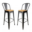 2 sedie da bar in acciaio grigio e legno chiaro