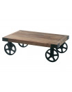 ROULETTES - Table basse sur roues bois et acier