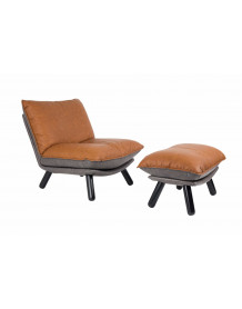 LAZY SACK - Lounge-Sessel in brauner Lederoptik mit Fußstütze