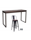 NEVADA - Table et chaises hautes en bois massif foncé et acier gris L 180