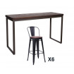 NEVADA - Tisch und Hochstühle aus dunklem Massivholz und grauem Stahl B 180