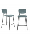 BENSON - 2 grey blue retro velvet counter stools