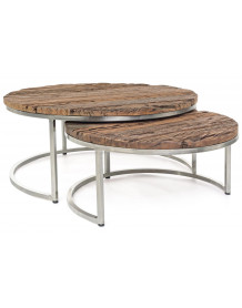 BUBBLE - Set de 2 tables rondes en acier et bois
