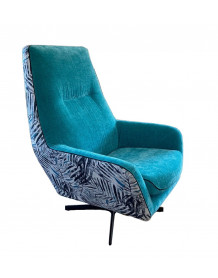 JUNGLE - Two-tone lounge chair with printed fabric and turquoise velvet