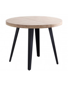 MATIKA - Mesa de comedor redonda extensible de madera negra y acero