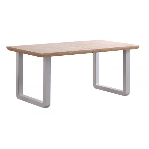 MATIKA - Table de repas extensible bois clair et acier blanc L 220 cm