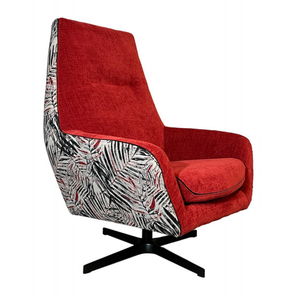 JUNGLE - Zweifarbiger Sessel aus bedrucktem Stoff und rotem Samt