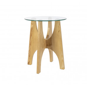 KOBE - Table d'appoint ronde en bois et verre D45