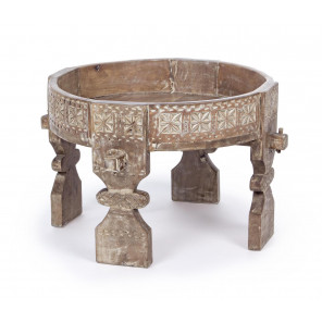 AMAYA - Table basse ronde en bois sculpté marron D50