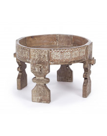 AMAYA - Table basse ronde en bois sculpté marron D50