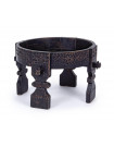 AMAYA - Table basse ronde en bois noir sculpté D50