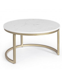 MÁRMOL - Conjunto de 2 mesas redondas de acero y mármol blanco